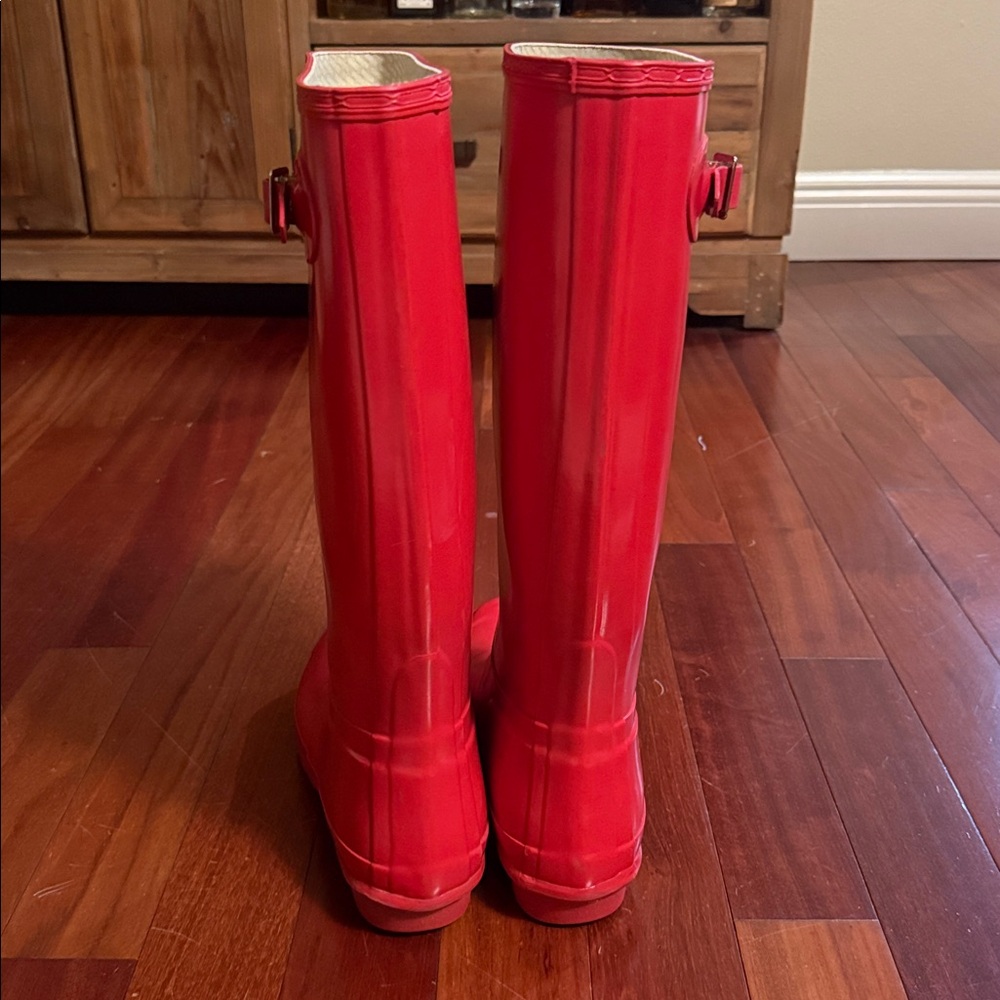 Hunter Bold Red Waterproof Boots Men 9 Women 10 - Picture 4 of 7